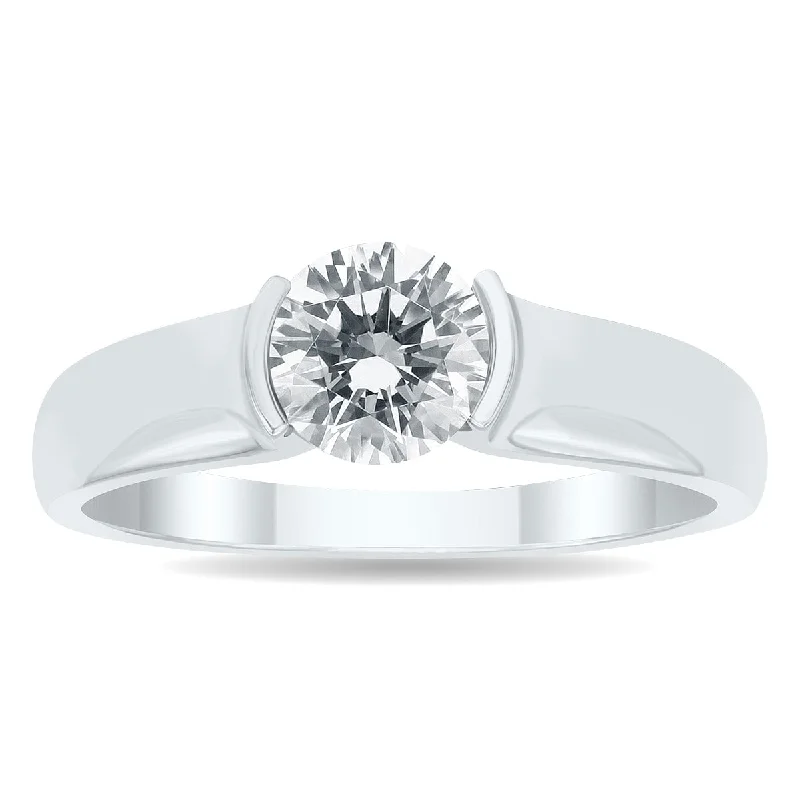 Engagement rings with vintage-inspired claw prongs -Marquee Certified 1 Carat Half Bezel Diamond Solitaire Ring in 10K White Gold