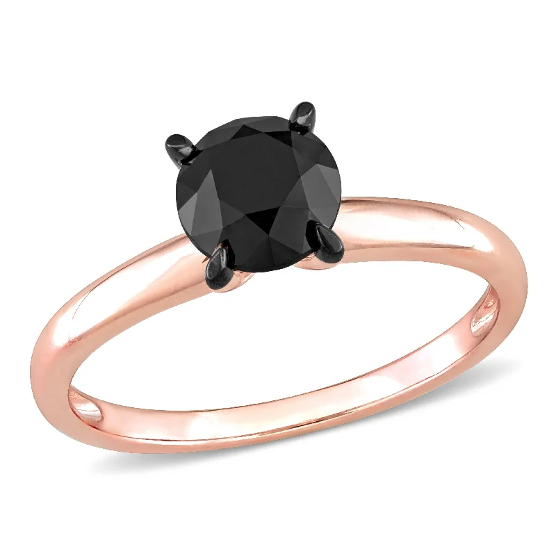 Engagement rings with two-tone sapphire bands -Miadora 1 1/2ct TDW Black Diamond Solitaire Engagement Ring in 14k Rose Gold