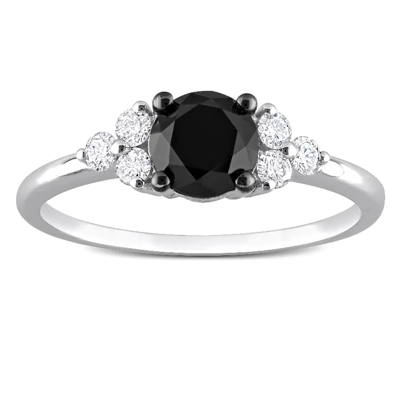 Engagement rings with engraved initials inside bands -Miadora 1-1/5ct TDW Black and White Diamond Solitaire Ring in 10k Black Rhodium-Plated White Gold