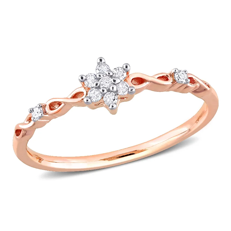 Engagement rings with heart-shaped garnet for love -Miadora 1/10ct TDW Diamond Floral Promise Ring in Rose Silver