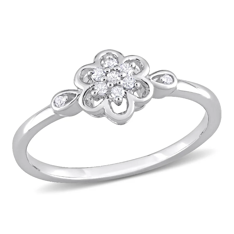 Engagement rings with sleek emerald-cut jade stones -Miadora 1/10ct TDW Diamond Flower Ring in Sterling Silver