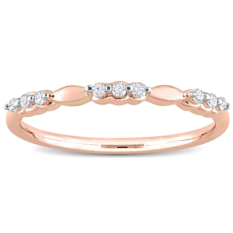 Engagement rings with vibrant smoky quartz bands -Miadora 1/10ct TDW Diamond Stacking Semi-Eternity Ring in Rose Plated Sterling Silver