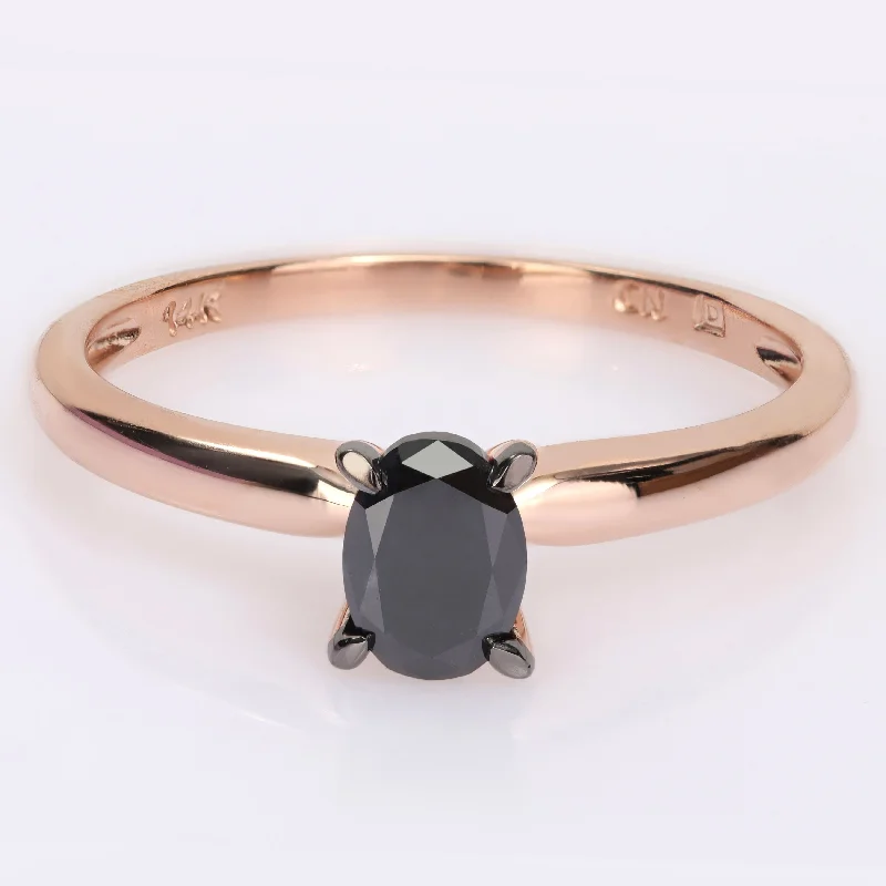 Custom engagement rings with engraved floral bands -Miadora 1/2ct TDW Oval-cut Black Diamond Solitaire Engagement Ring in 14k Rose Gold