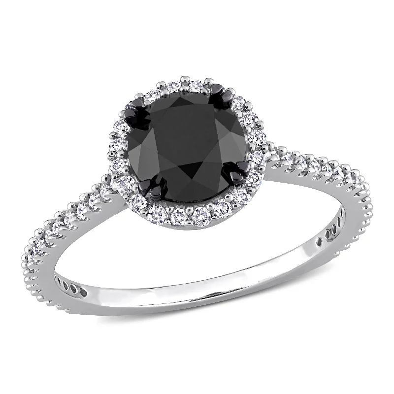 Engagement rings with matte finish rose gold -Miadora 1 3/4ct TDW Black and White Diamond Halo Engagement Ring in 14k White Gold