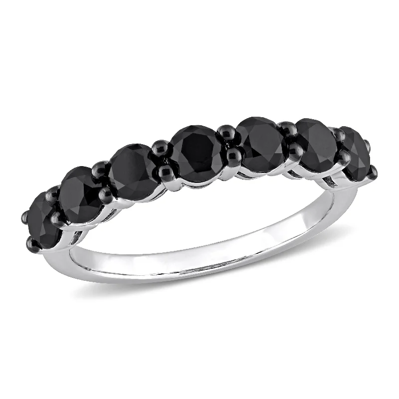 Engagement rings with bold coral for vibrancy -Miadora 1 3/4ct TDW Black Diamond Stackable Semi-Eternity Band Ring in 10k White Gold