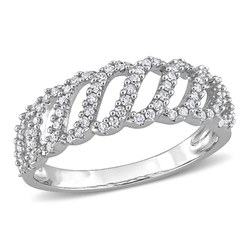 Engagement rings with infinity twist diamond bands -Miadora 1/3ct TDW Diamond Wave Ring in 10k White Gold