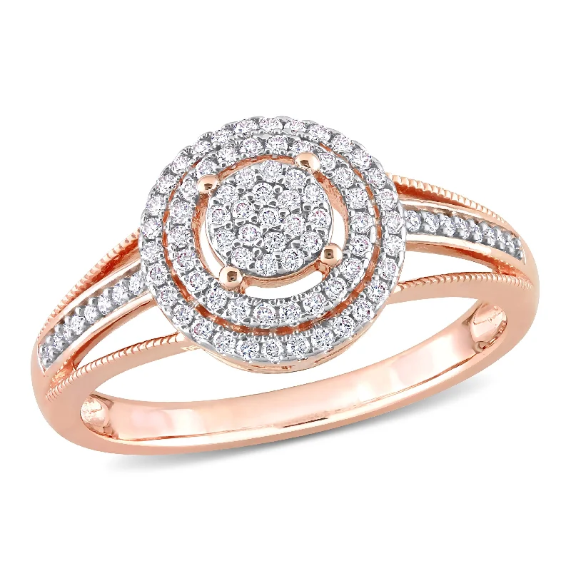 Engagement rings with east-west moonstone settings -Miadora 1/4ct TDW Diamond Double Halo Split Shank Ring in 14k Rose Gold