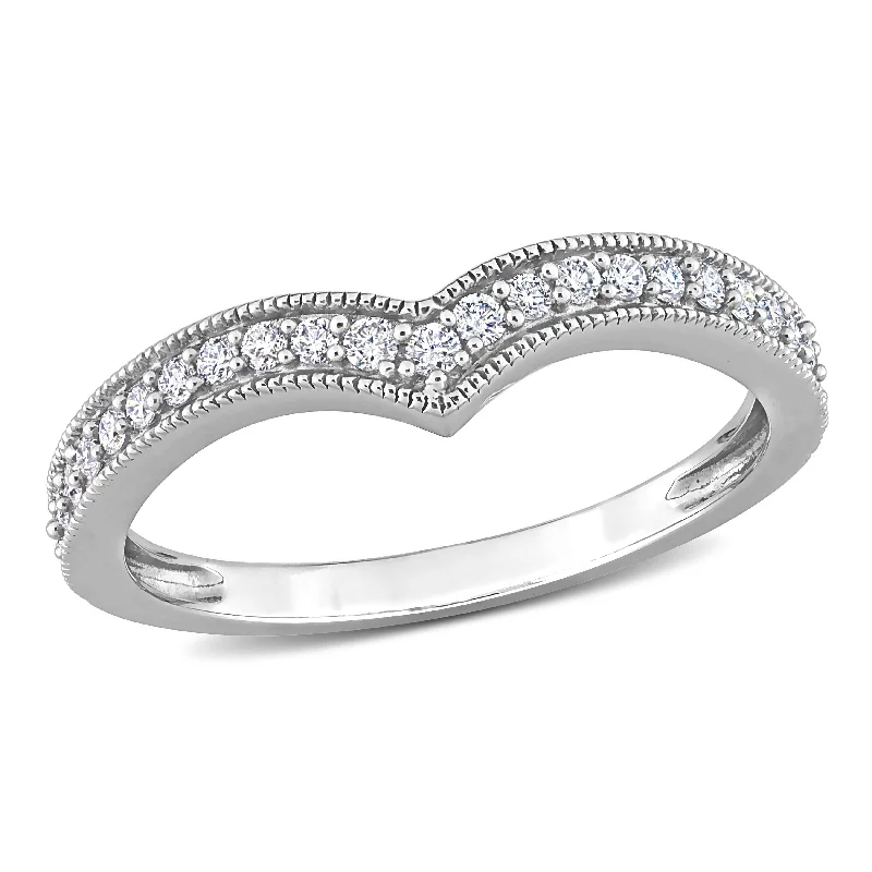 Engagement rings with pearl accents for elegance -Miadora 1/4ct TW Diamond Graduated Chevron Design Ring in 10k White Gold