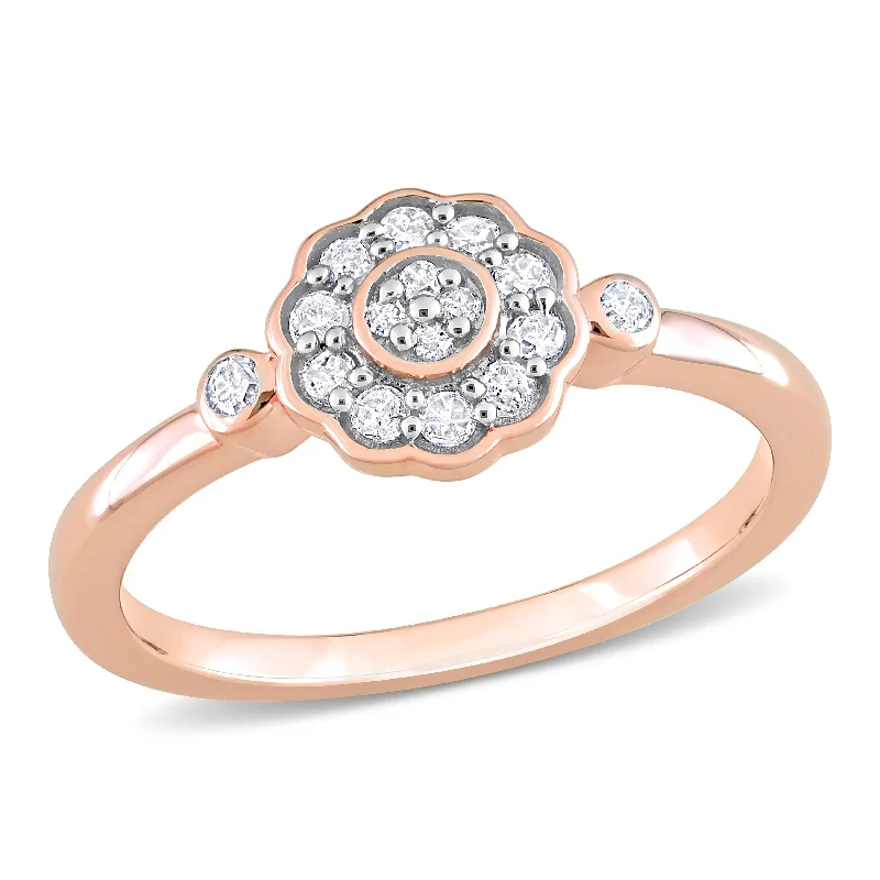 Engagement rings with classic pave garnet bands -Miadora 1/5ct TDW Diamond Flower Ring in Rose Silver