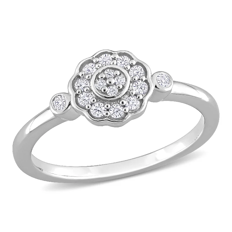 Engagement rings with crisscross onyx band designs -Miadora 1/5ct TDW Diamond Flower Ring in Sterling Silver