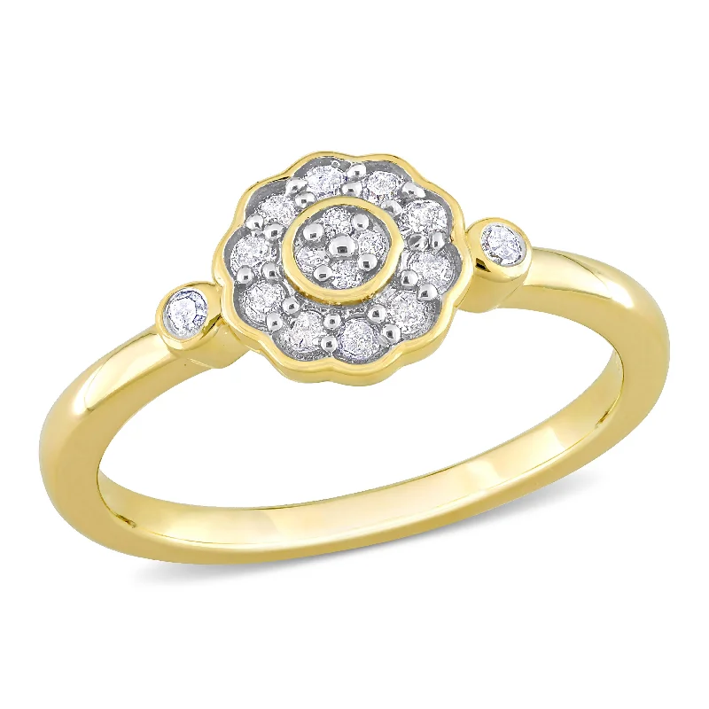 Engagement rings with channel-set tiger eye bands -Miadora 1/5ct TDW Diamond Flower Ring in Yellow Silver