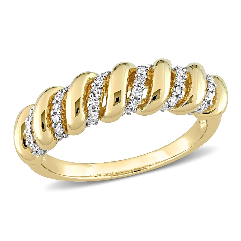 Engagement rings with bezel-set smoky quartz -Miadora 1/5ct TDW Diamond Swirl Anniversary Band in 14k Yellow Gold