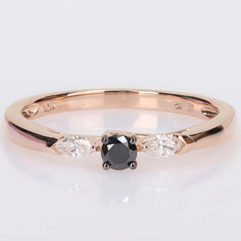 Engagement rings with twisted bands and diamonds -Miadora 10k Rose Gold 1/4ct TDW Black and White Diamond 3-Stone Engagement Ring