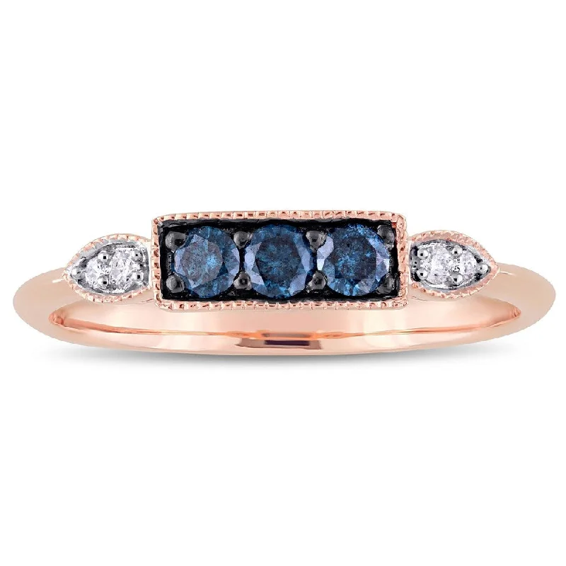 Engagement rings with marquise-cut topaz for shine -Miadora 10k Rose Gold 1/4ct TDW Blue and White Diamond Bar Anniversary Ring