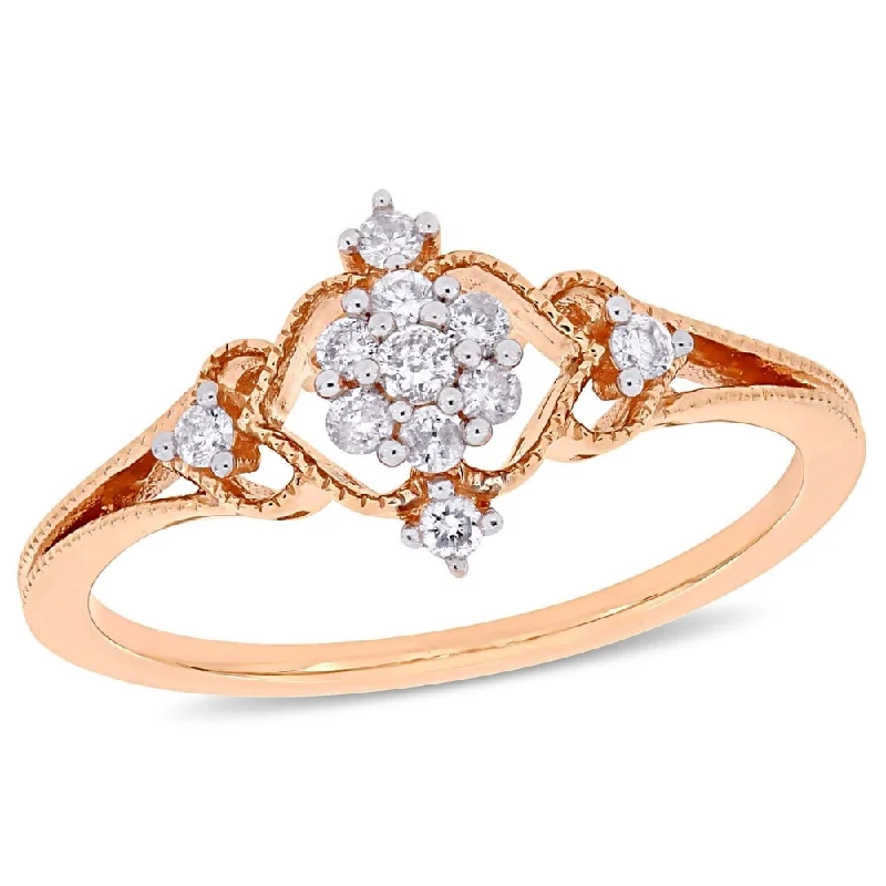 Engagement rings with heart-shaped garnet for love -Miadora 10k Rose Gold 1/6ct TDW Diamond Floral Cluster Vintage Ring