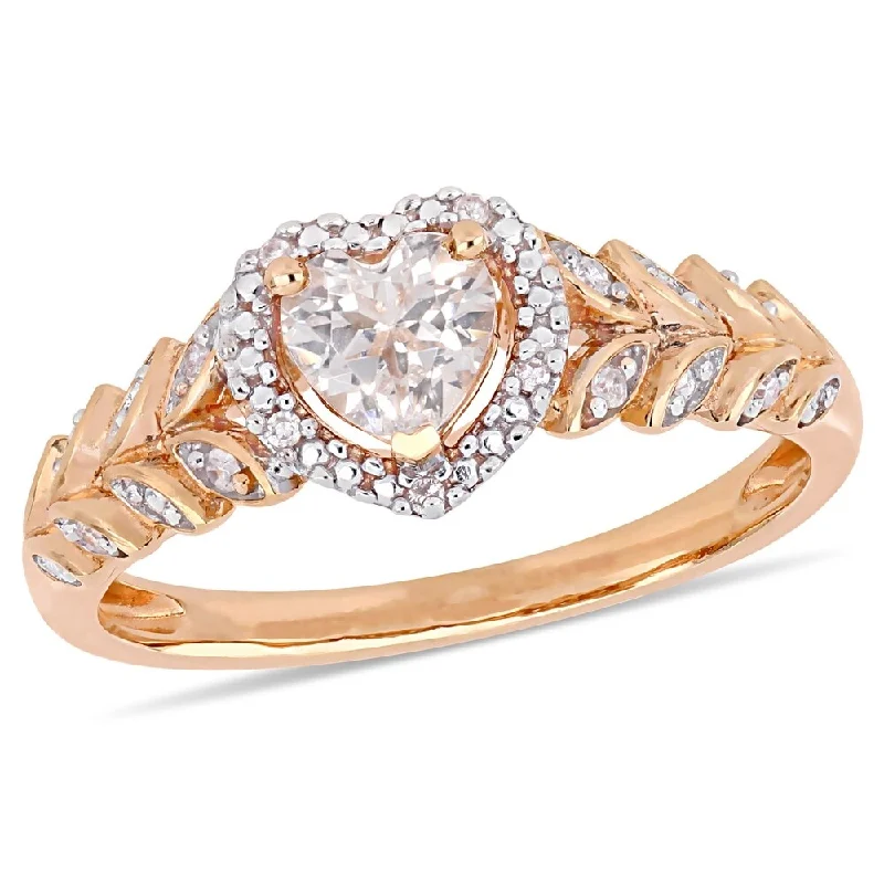 Engagement rings with bold citrine for vibrancy -Miadora 10k Rose Gold Created White Sapphire and Diamond Heart Halo Ring