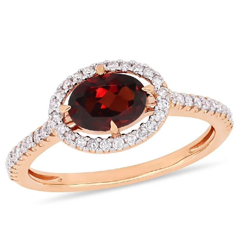 White gold engagement rings with radiant opal stones -Miadora 10k Rose Gold Garnet and 1/4ct TDW Diamond Floating Oval Halo Ring