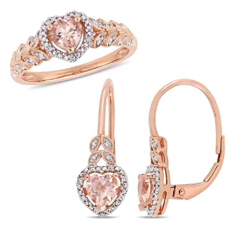 Engagement rings with gothic-inspired garnet details -Miadora 10k Rose Gold Morganite and 1/10ct TDW Diamond Heart Halo Jewelry Set