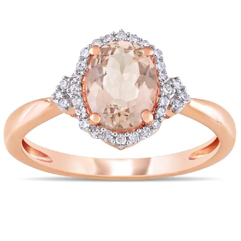 Engagement rings with vintage amethyst center stones -Miadora 10k Rose Gold Morganite and 1/8ct TDW Diamond Halo Ring