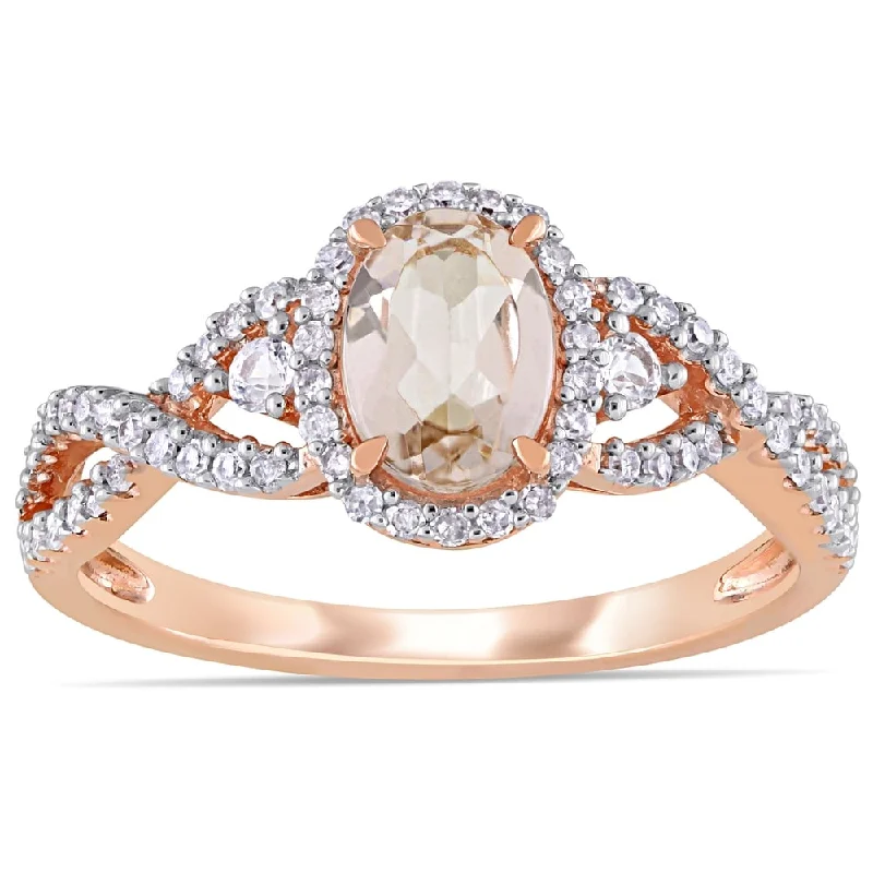 Engagement rings with double halo of opal -Miadora 10k Rose Gold Morganite White Sapphire and 1/3ct TDW Diamond Halo Infinity Ring