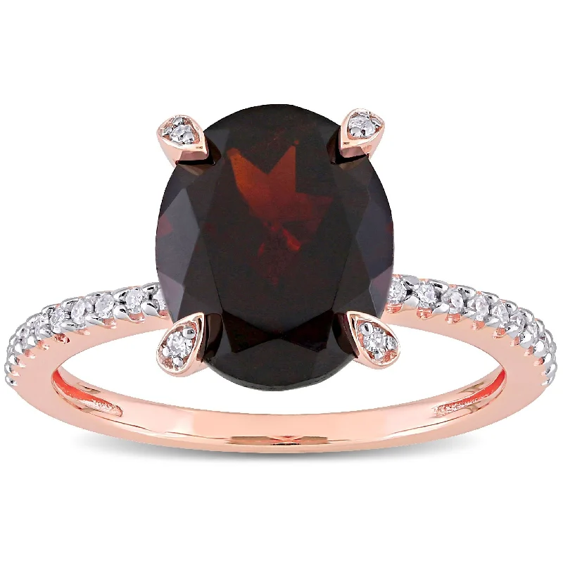 Engagement rings with vintage-inspired claw prongs -Miadora 10k Rose Gold Oval-Cut Garnet and 1/10ct TDW Diamond Solitaire Ring