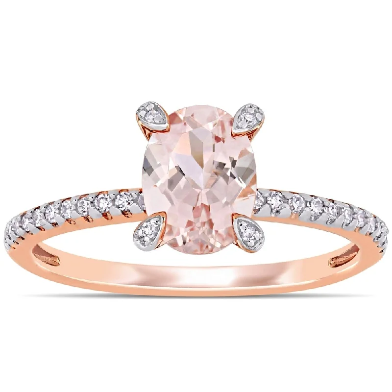 Engagement rings with two-tone sapphire bands -Miadora 10k Rose Gold Oval-Cut Morganite and 1/10ct TDW Diamond Engagement Ring