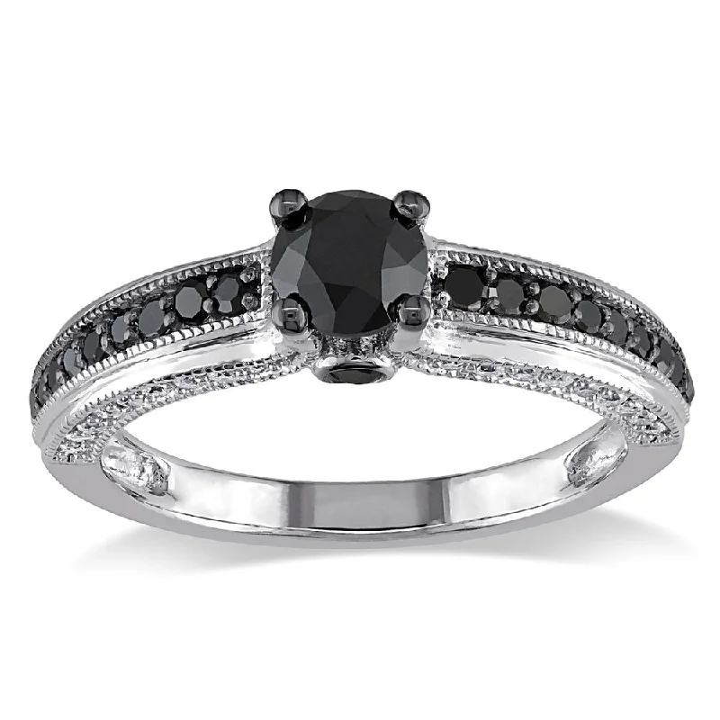 Engagement rings with raw garnet for rugged charm -Miadora 10k White Gold 1 1/4ct TDW Black and White Round-cut Diamond Ring