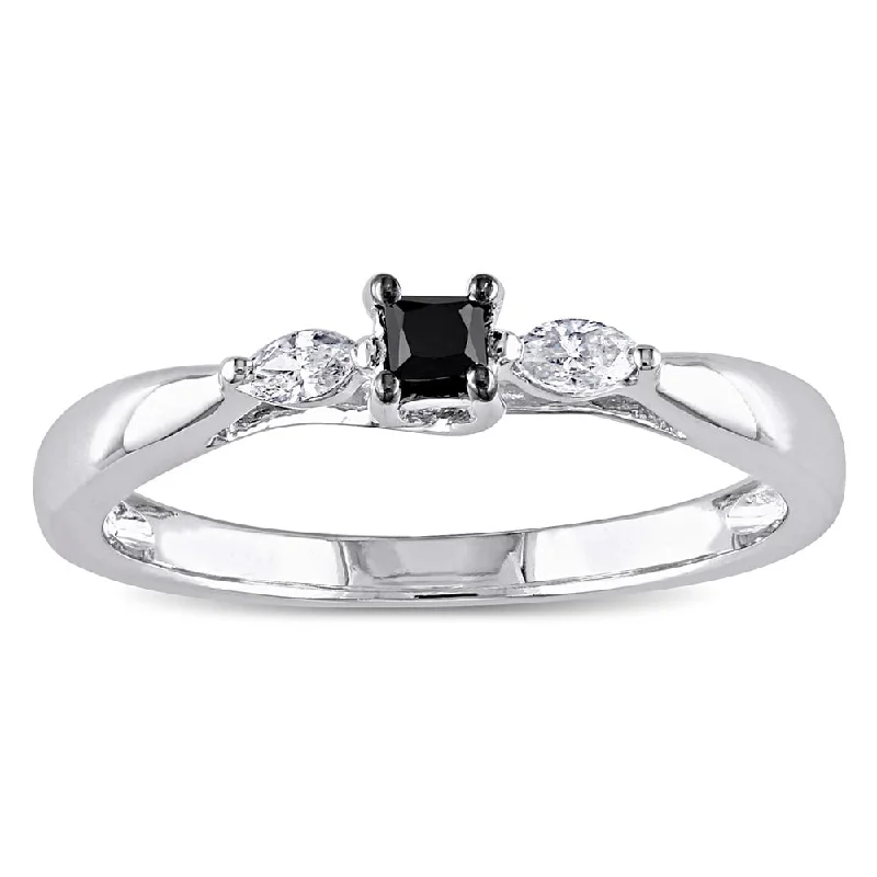 Engagement rings with bold black onyx halos -Miadora 10k White Gold 1/4ct TDW Black and White Diamond 3-stone Ring