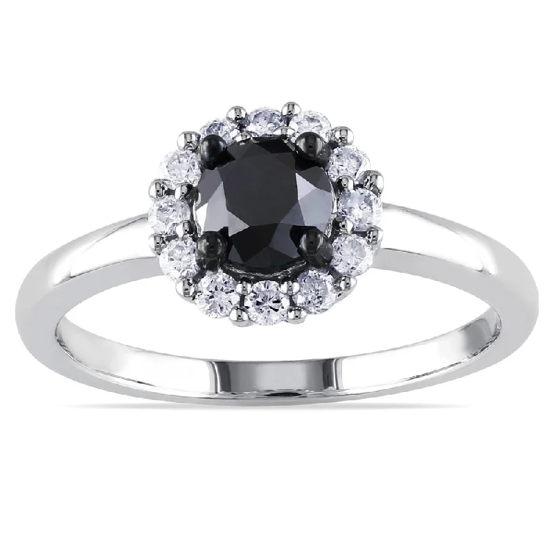 Engagement rings with yellow gold raw topaz -Miadora 10k White Gold 1ct TDW Black and White Halo Diamond Ring