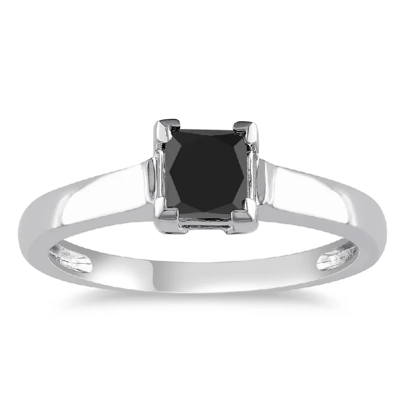 Engagement rings with faceted jade for calm -Miadora 10k White Gold 1ct TDW Black Diamond Solitaire Ring