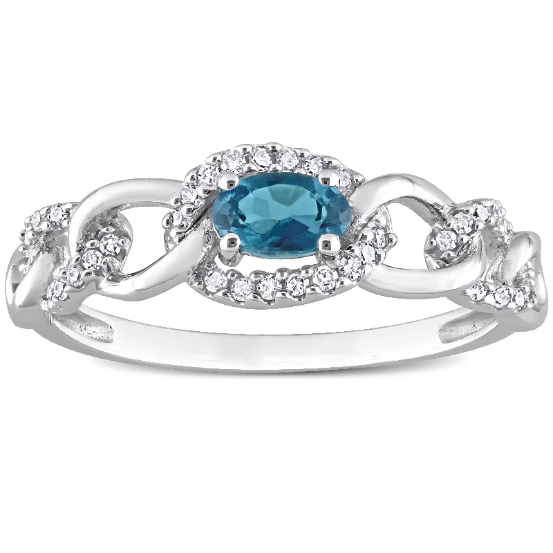 Silver engagement rings with affordable peridot gems -Miadora 10k White Gold London Blue Topaz and 1/8ct TDW Diamond Stackable Link Ring