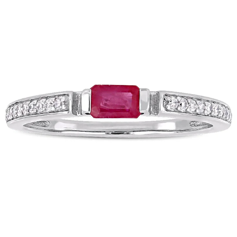 Engagement rings with halo of tiny rubies -Miadora 10k White Gold Ruby and 1/10ct TDW Diamond Semi-Eternity Band