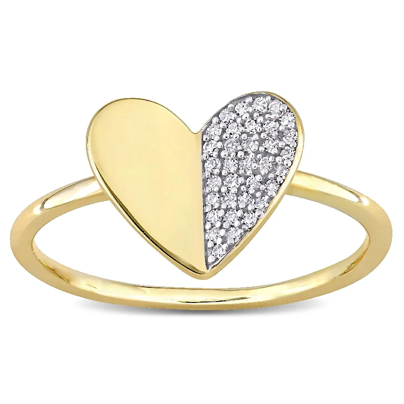 Engagement rings with cushion-cut aquamarine stones -Miadora 10k Yellow Gold 1/10ct TDW Diamond Clustered Heart Ring