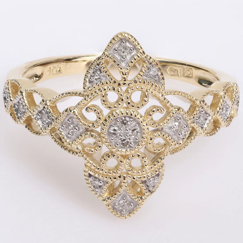 Engagement rings with yellow gold raw topaz -Miadora 10k Yellow Gold 1/10ct TDW Diamond Lace Ring