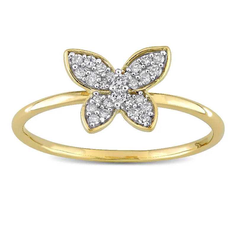 Engagement rings with crisscross onyx band designs -Miadora 10k Yellow Gold 1/8ct TDW Diamond Cluster Butterfly Ring