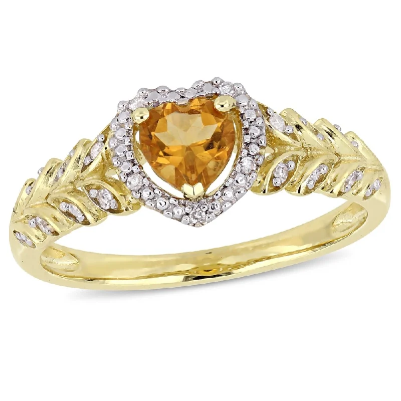 Engagement rings with floral-inspired sapphire bands -Miadora 10k Yellow Gold Citrine and Diamond Heart Halo Ring