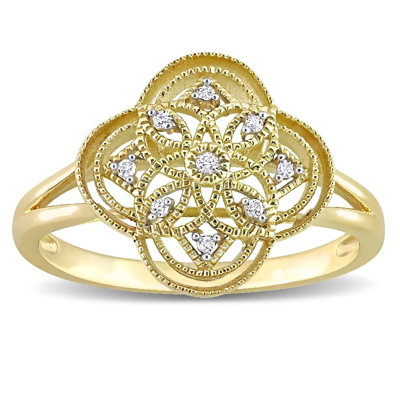 Engagement rings with rose-cut ruby for drama -Miadora 10k Yellow Gold Diamond Accent Quatrefoil Lace Ring