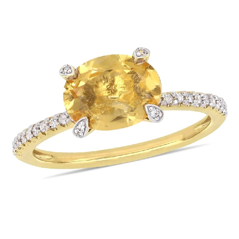 Engagement rings with vintage oxidized gold finish -Miadora 10k Yellow Gold Oval-Cut Citrine and 1/10ct TDW Diamond Solitaire Ring