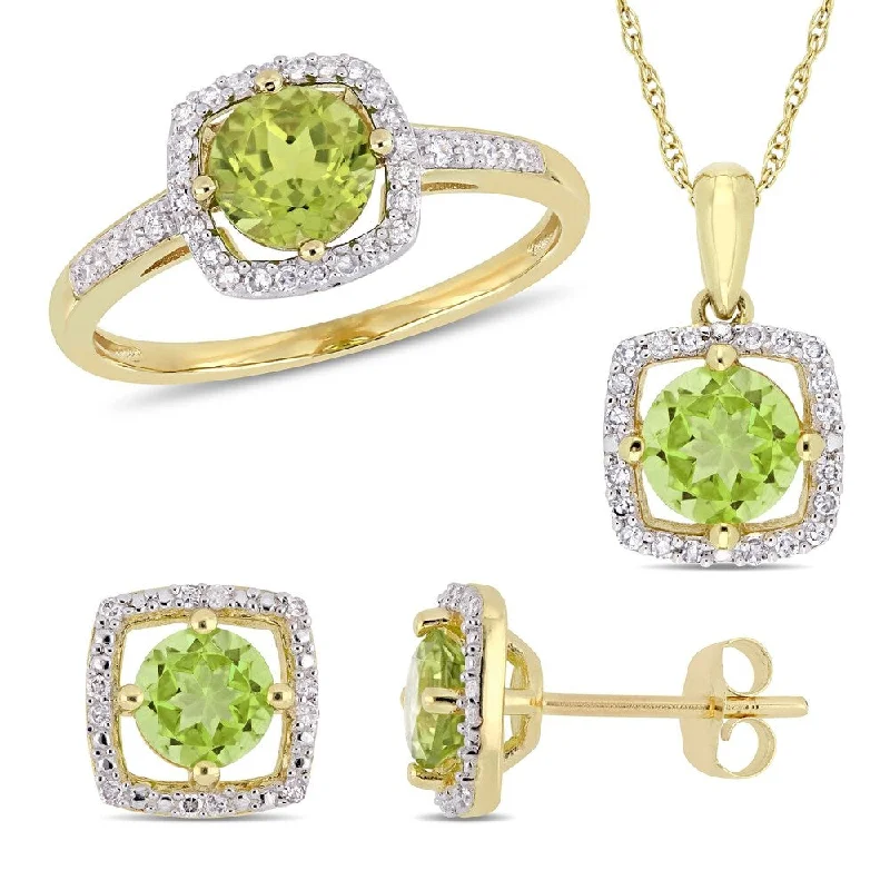 White gold engagement rings with radiant opal stones -Miadora 10k Yellow Gold Peridot and 1/3ct TDW Diamond Floating Halo Jewelry Set