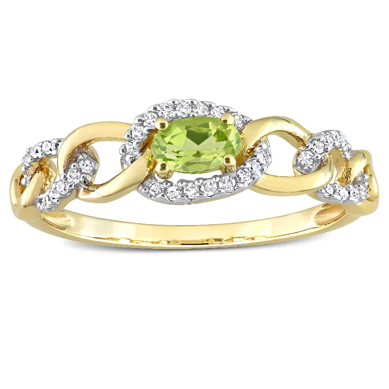 Engagement rings with vibrant tourmaline for color -Miadora 10k Yellow Gold Peridot and 1/8ct TDW Diamond Stackable Link Ring