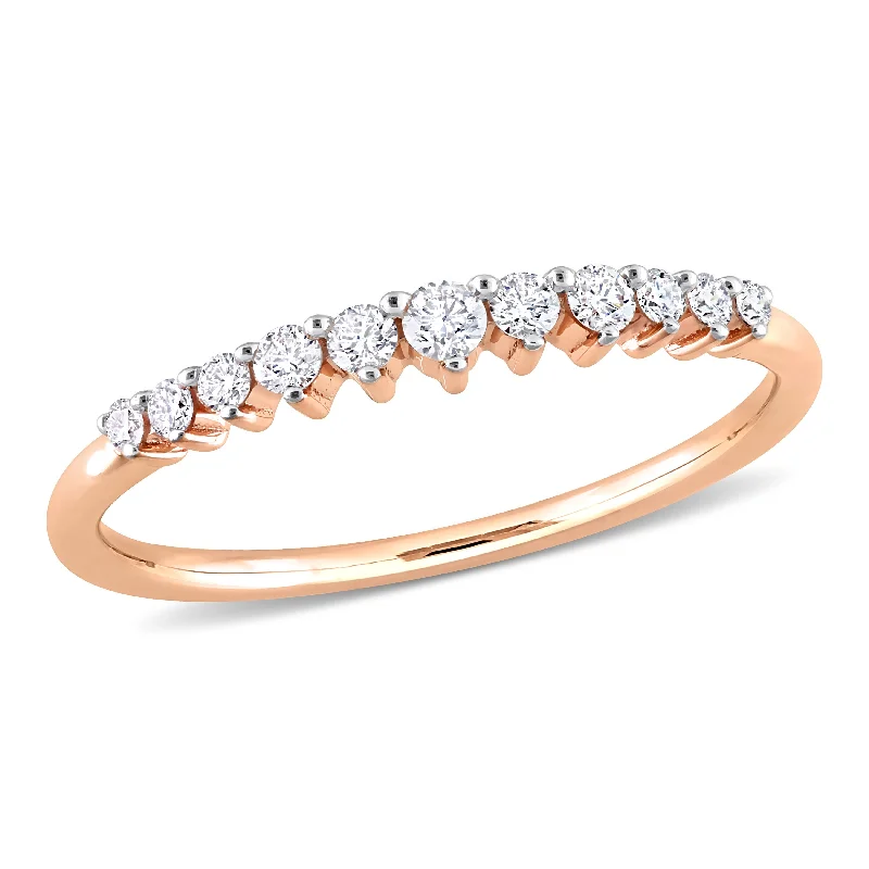 Engagement rings with rough opal for texture -Miadora 14k Rose Gold 1/5ct TDW Diamond Stackable Semi-Eternity Wedding Band Ring