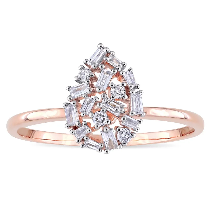 Engagement rings with heart-shaped garnet for love -Miadora 14k Rose Gold 1/5ct TDW Round and Tapered Baguette Diamond Cluster Mosaic Ring - White