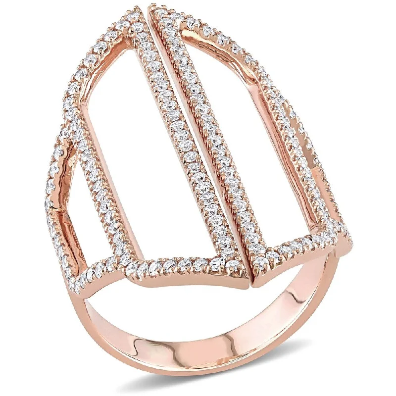 Engagement rings with bezel-set citrine for safety -Miadora 14k Rose Gold 3/4ct TDW Diamond Geometric Abstract Middle Finger Ring