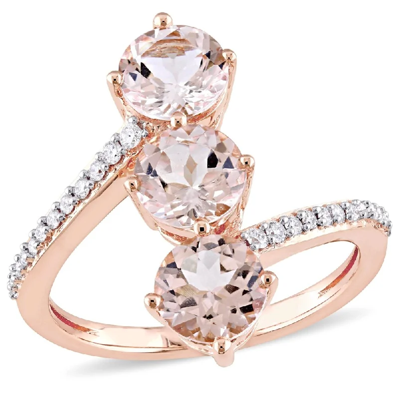 Engagement rings with mixed metal ruby bands -Miadora 14k Rose Gold Morganite and 1/7ct TDW Diamond 3-Stone Bypass Ring