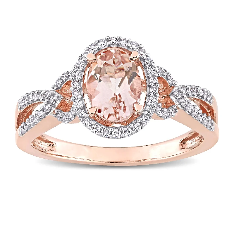 Engagement rings with sleek onyx for contrast -Miadora 14k Rose Gold Oval-cut Morganite and 3/4ct TDW Diamond Loop Halo Engagement Ring