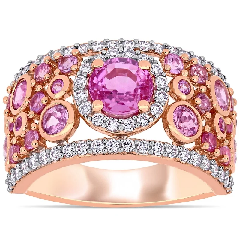 Engagement rings with engraved initials inside bands -Miadora 14k Rose Gold Pink Sapphire and 1/2ct TDW Diamond Cluster Band Ring