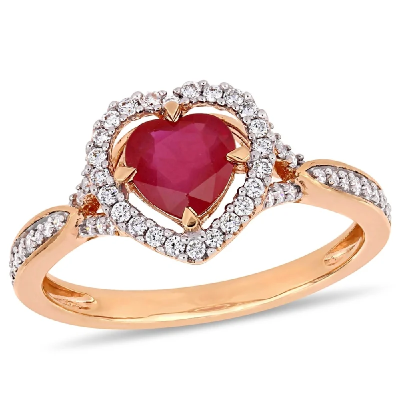 Engagement rings with art deco emerald settings -Miadora 14k Rose Gold Ruby and 1/4ct TDW Diamond Heart Halo Crossover Ring