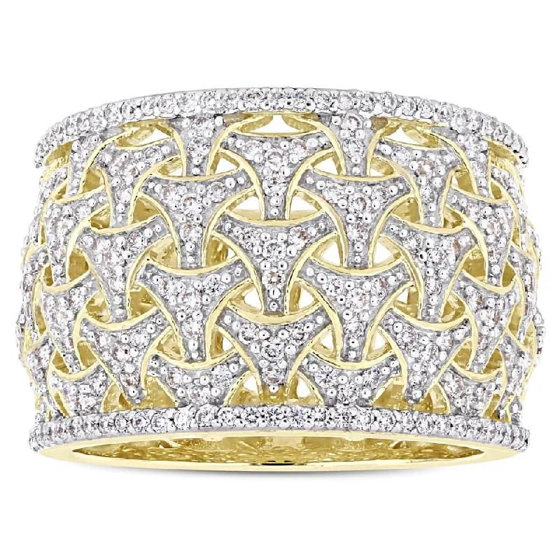 Engagement rings with floral halo of topaz -Miadora 14k Yellow Gold 3/4ct TDW Diamond Woven Anniversary Band