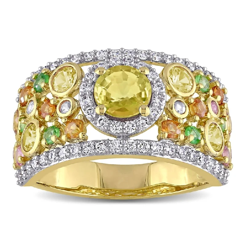 Engagement rings with bezel-set citrine for safety -Miadora 14k Yellow Gold Multi-Color Sapphire Tsavorite and 1/2ct TDW Diamond Cluster Band