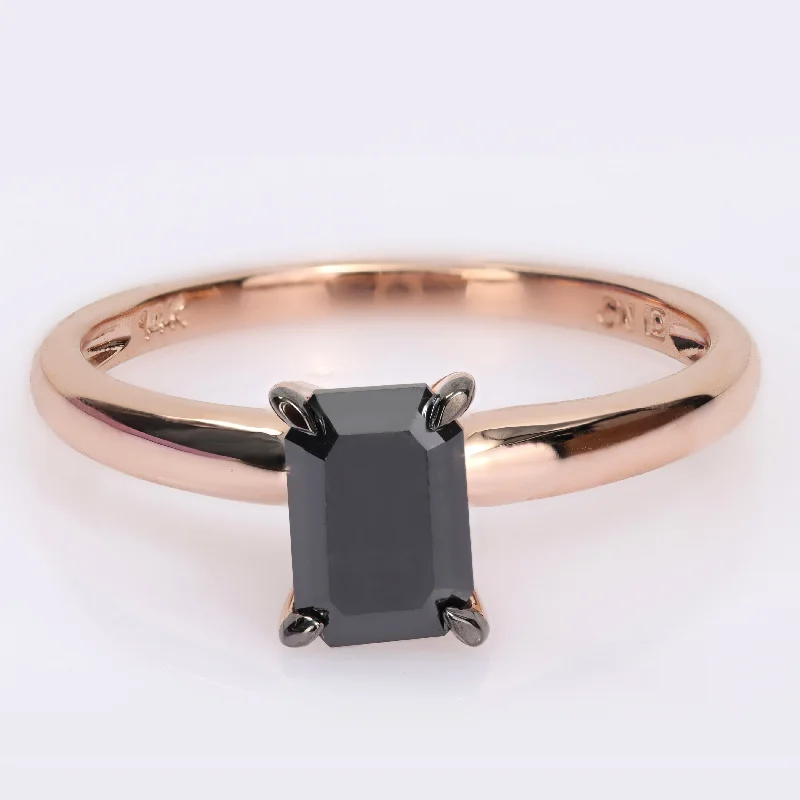 Engagement rings with leaf-inspired emerald designs -Miadora 1ct TDW Emerald-cut Black Diamond Solitaire Engagement Ring in 14k Rose Gold